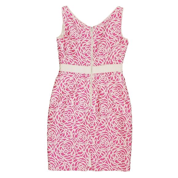 Maggy London Pink Floral Empire Waist Sheath Dress 4 Preppy Career Party Barbie - Picture 2 of 13